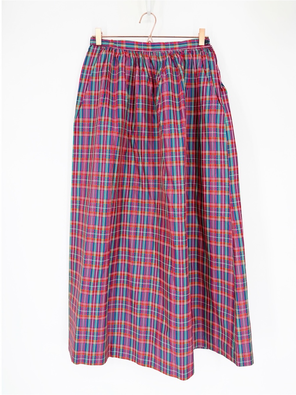 Vintage Courtwell Womens Red Tartan Plaid A-Line Skirt Taffeta Medium